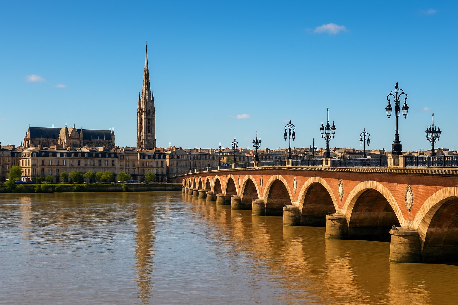 Le Pont de Pierre à Bordeaux et la Garonne — idéal pour un week-end à Bordeaux depuis le studio Cœur de Bordeaux